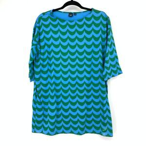 Marimekko X Uniqlo Short Sleeve Tunic Top Womens Size M Blue Green Waves Print